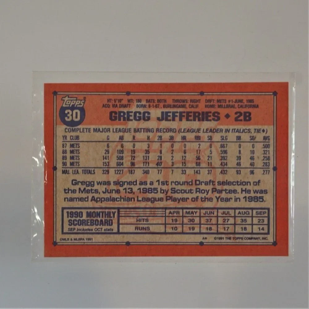 1991 Topps Greg Jefferies 2B New York Mets Baseball Card #30